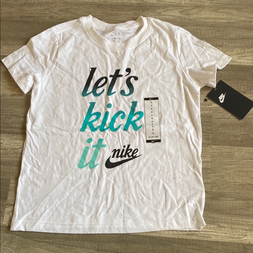 Nike White Tee with Teal and Black Design - Picture 2 of 2